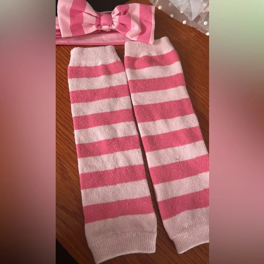 Pink and White Striped Kids Socks